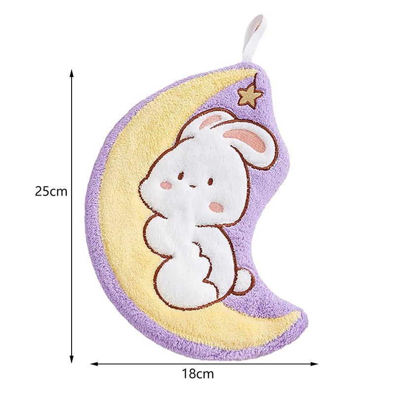 Product Introduction of Cute Rabbit Pattern Hand Towel Soft Hanging Towels Absorbent Coral  Towel Kitchen Bathroom Double-thickness Hand Towel 26