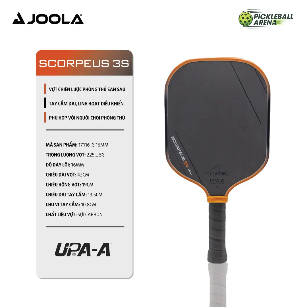 Vợt Pickleball Joola Scopeus 3S Carbon NFC Chip, Màu Cam Độc Đáo Mặt Nhám 16mm