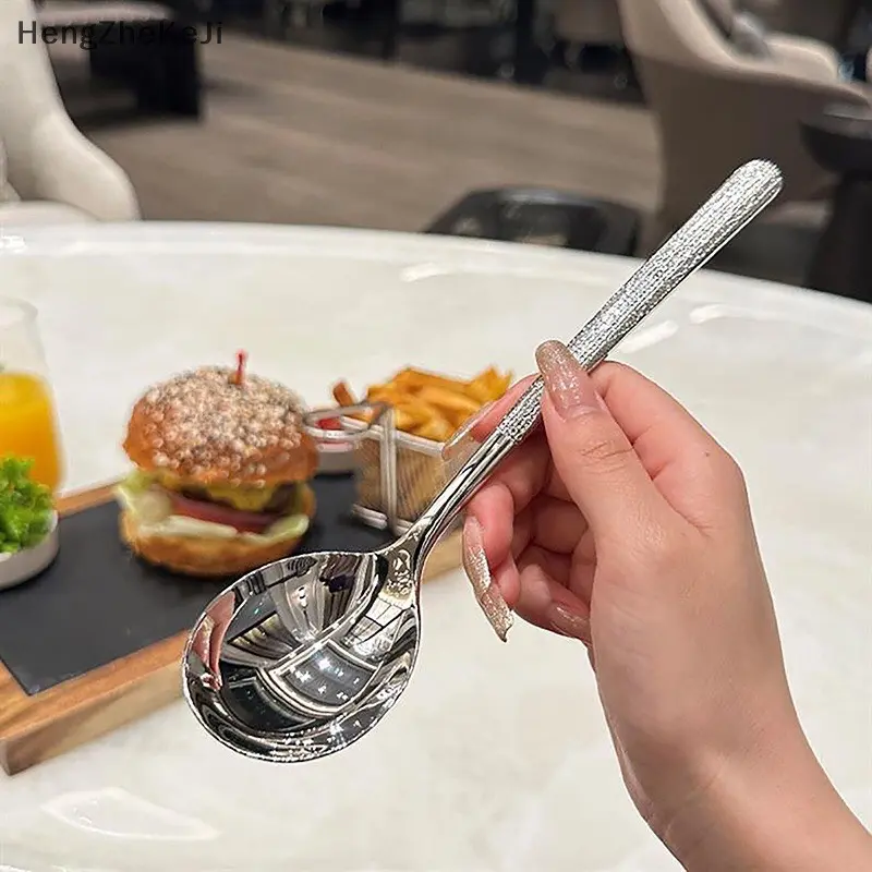 Thìa muỗng inox ăn súp màu bạc thiết kế tay cầm dài kiểu dáng hàn quốc 19.8cm 2