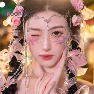 YADORNOS Hiasan Kepala Kristal Tetesan Air Elegan Perhiasan Wajah dan Dahi Rumbai Retro