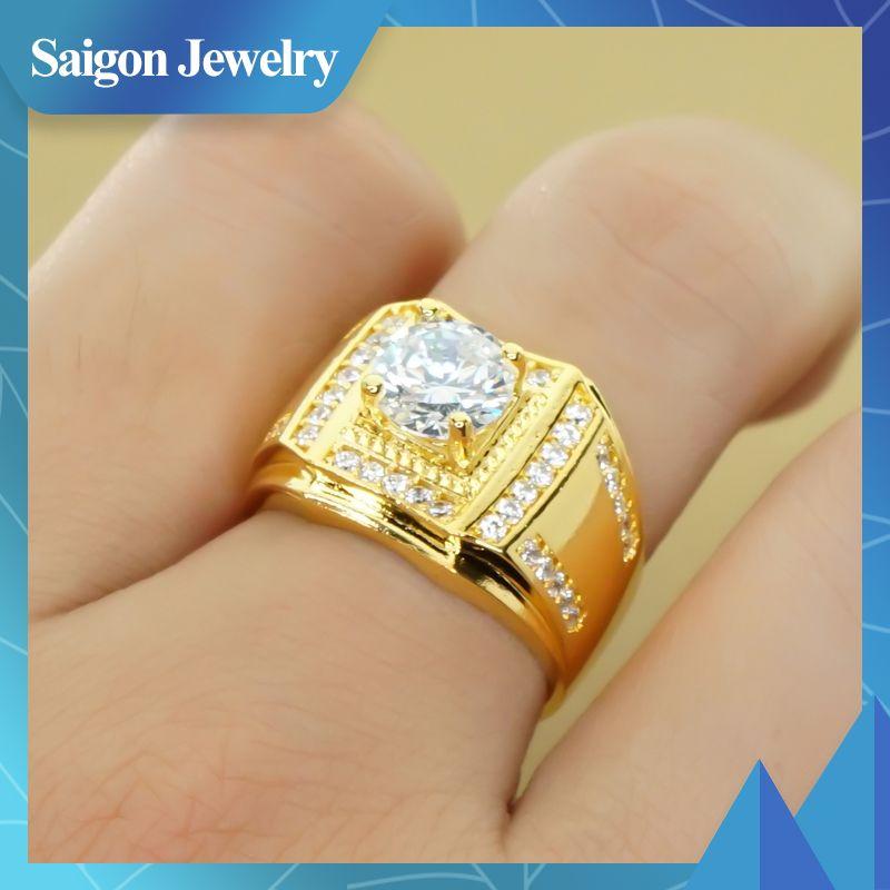 Nhẫn nam mặt vuông viền đá mạ vang N98-110 -  cam kết ko phai màu nhẫn nam viền đính đá trắng, kiểu dáng sang trọng - thích hợp làm quà tặng