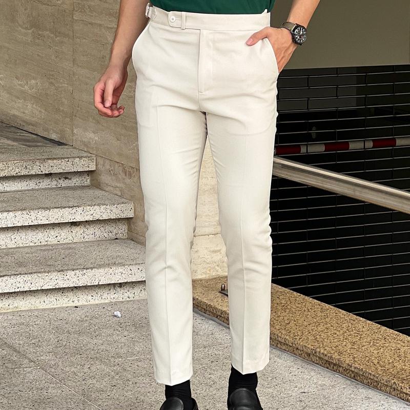 QT013-4 Quần Tây Khaki Nam DOCAS Vải Cotton Màu Kem Phom Slim Crop