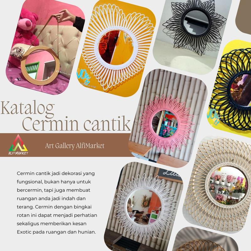 Kaca Rotan Kombinasi | Cermin Cantik Warna | Aesthetic Mirror | Cermin Hias Berwarna | Kaca Hiasan Dinding | Kaca Home Decor 3