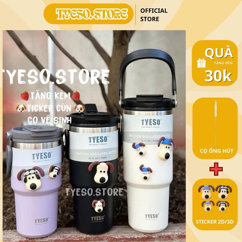 [Chính Hãng] Ly Giữ Nhiệt Tyeso có quai xách 600ml/750ml/900ml/1080ml/1200ml Mua một ly Tặng bộ Ticker Cún