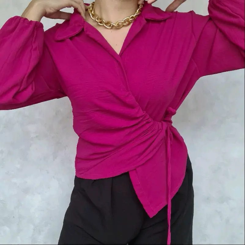 Blouse Kemeja Atasan Wanita Serut Depan Polos Airflow Crinkle