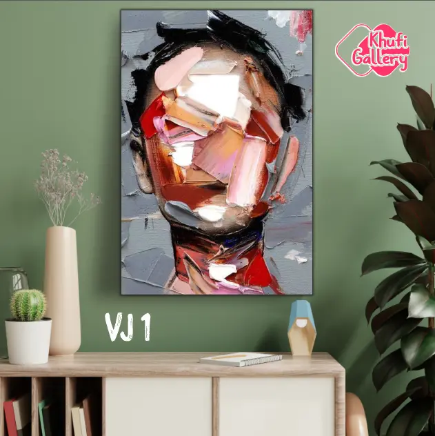 Khufi Gallery Hiasan Dinding Kamar Lukisan Wajah Abstrak VJ Besi Gantungan