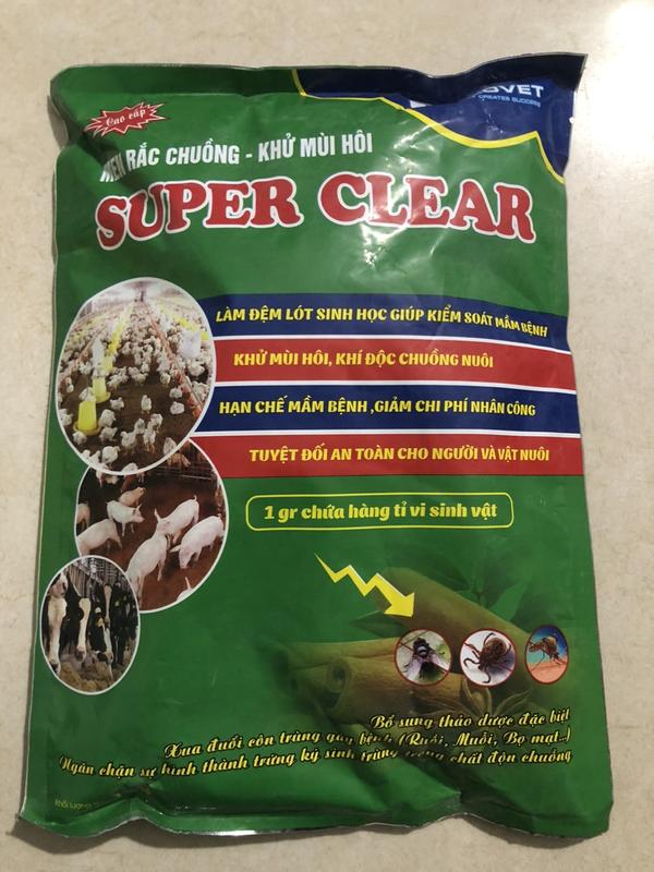  Men rắc chuồng khử mùi hôi chuồng trại xua đuổi muỗi ruồi mò mạt Super clear 1kg dùng trong chăn nuôi gà vịt lợn trâu bò 