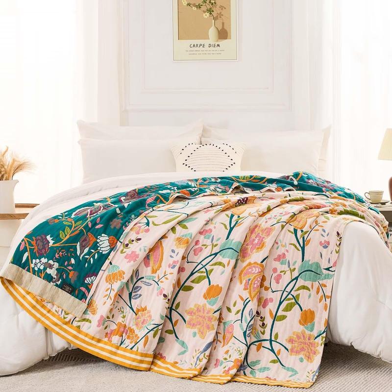 Floral Print Throw Blanket, 1 Count Boho Style Bed Blanket, Soft Comfortable Warm Blanket for Home Bedroom Sofa Couch Chair, Bedding Supplies 4