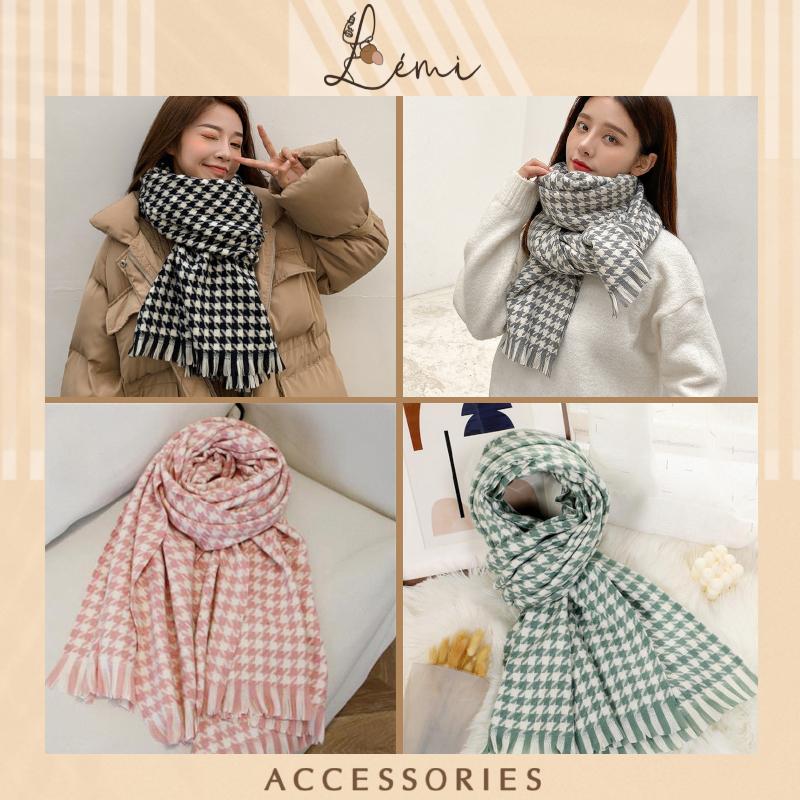 Khăn quàng cổ nam nữ chất liệu cashmere kẻ caro răng sói nhiều màu, kích thước 70x190cm Khăn Choàng Len Choàng Cổ Women