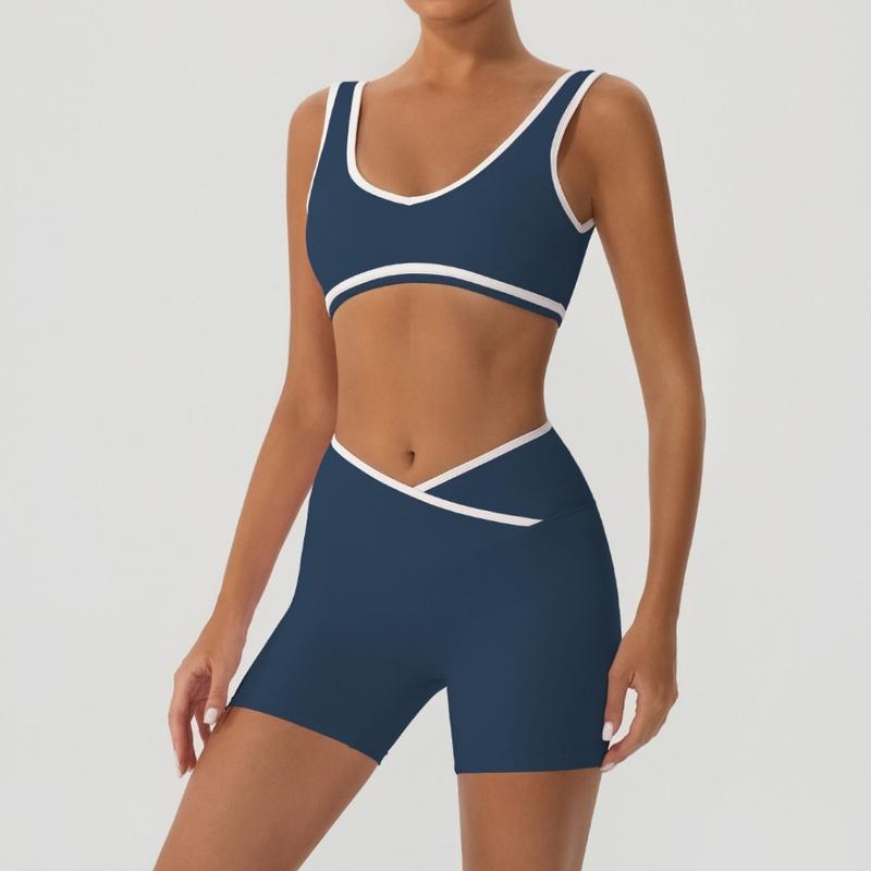 INWIKI Đồ tập thể thao phối màu phong cách thư giãn định hình cạp chéo nâng mông tập gym và yoga (áo bras & quần short) TZ578-1