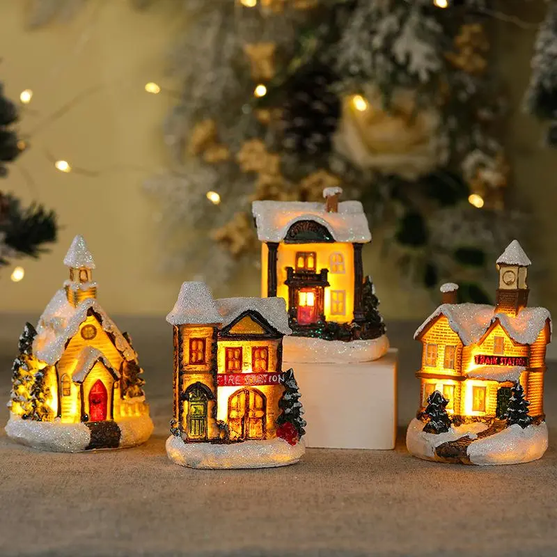 Christmas Winter Village House Design LED Light, Battery Required Christmas House Ornament Light, Indoor Decoration for Home Living Room Bedroom, Christmas Gifts, Santa Presents (Without Battery), Home Decor 2