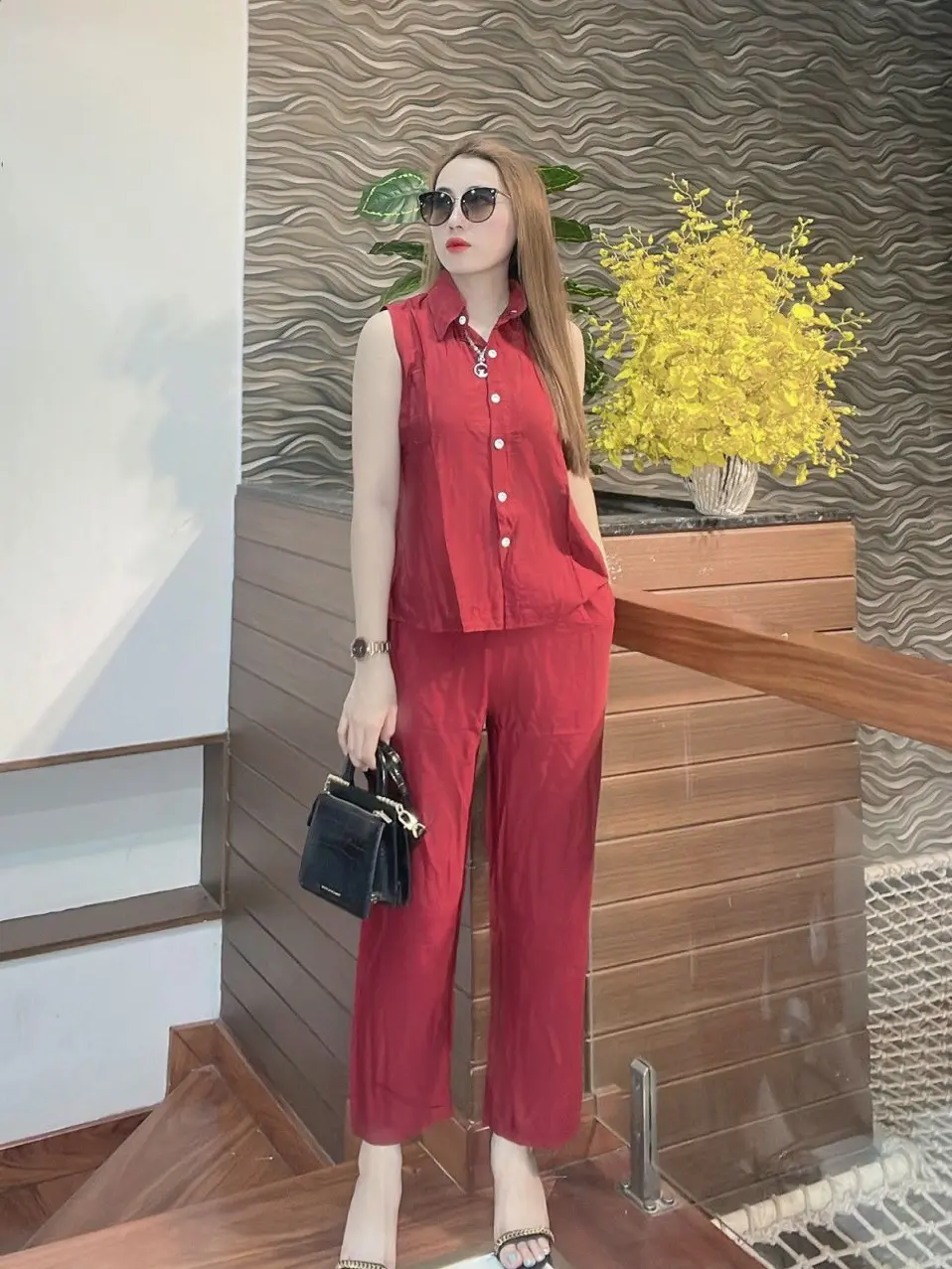 Đồ Bộ Dài SN Cổ Sơ Mi Vải Linen Tơ Ống Suông Size 48-72 Ký #0SN dobo tay