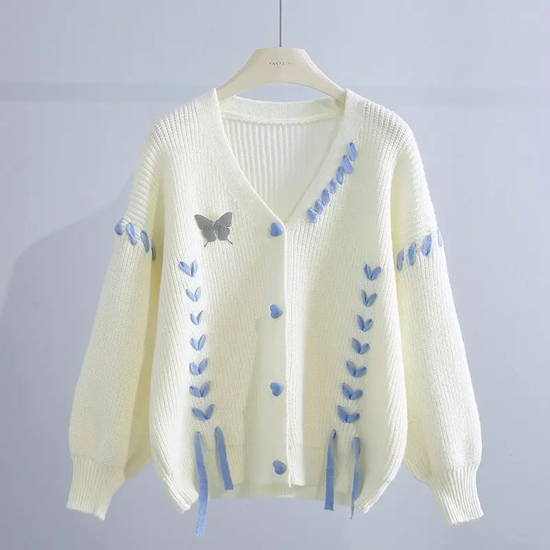 Kot Kardigan Berkait Sweater Rama-rama, Gaya Preppy, Tebal, Sesuai ...