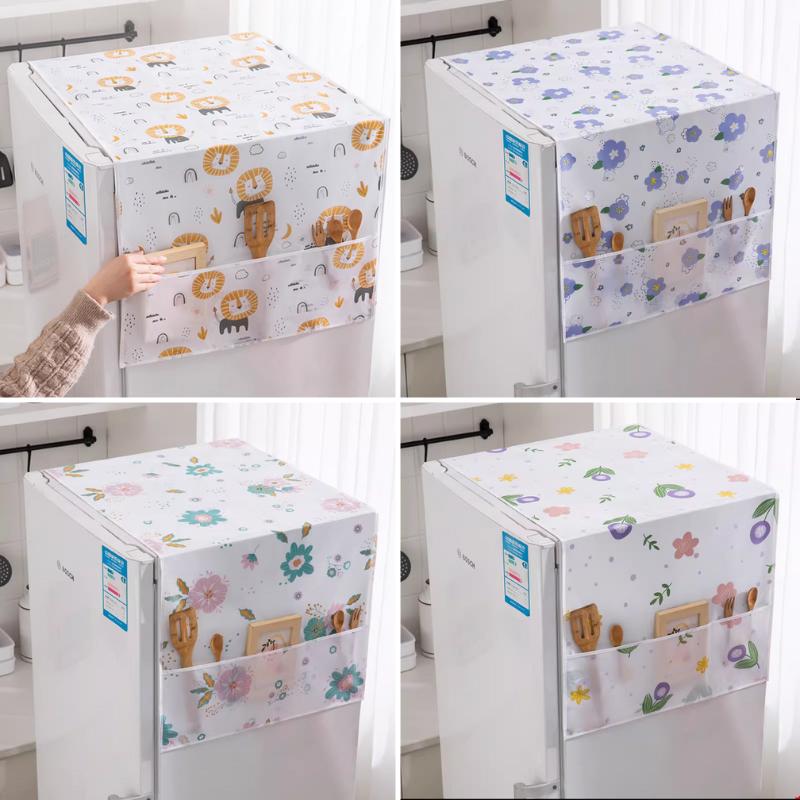 Tấm Phủ Tủ Lạnh Chống Bụi, Tấm Khăn Che Tủ Lạnh PVC Không Thấm Nước Có Túi Để Đồ