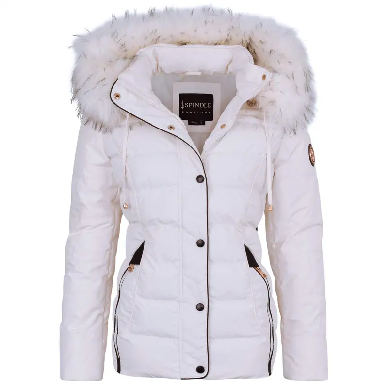 Spindle Womens Ladies Premium Quality Hooded Short Fur Parka Quilted Padded Puffer Coat | Zip Side Pockets | Luxurious Detachable Faux Fur on Hood | Zipped Inner Pocket 0