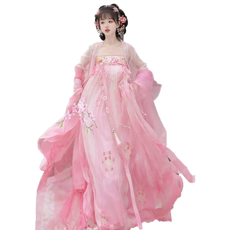 Hanfu Chính Hãng Cho Nữ, Yihanxi, Phong Cách Đường Tấn, Áo Sơ Mi Dài Ngực Ruqun Tay Lớn, Thiết Kế Hoa Và Mưa Toàn Bộ Bầu Trời, Phong Cách Mùa Xuân Và Mùa Hè Hàng Ngày Tươi Mới Women Dress 5