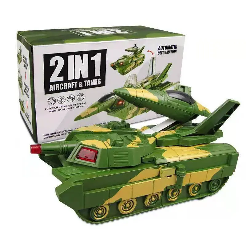 Eletronic Music Boy Army Gift Action Figure Fidget Simulation Children 2 in 1 Toys Car Aircraft Tanks Military Model Montessori