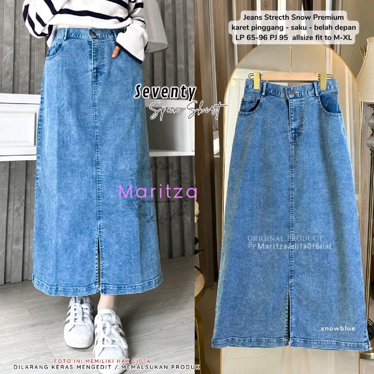Rok Jeans Washing Snow Denim Skirt Panjang Waist Casual Fit Span Nyaman