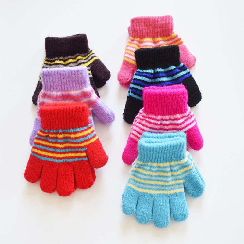 Children Full Finger Gloves Stripe Gloves Mittens Age1-5 Toddler Knitted Winter Gloves Outdoor Sport Gloves for Boy Girl 1