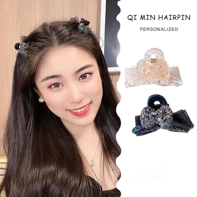 Kẹp tóc mái mini 1 chiếc càng cua màu VÀNG ĐEN nơ lưới đính nhiều hạt lấp lánh sang trọng KEP03 Women