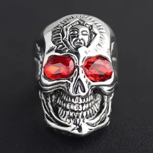 Liui Cincin Bentuk Tengkorak Fashion Trendi Bertahtakan Batu Vintage Ruby untuk Pria Alloy Material No.7 No.8 No.9 Size U.S. Diameter Circumference Gift Idea Halloween Birthday  Men  Ring