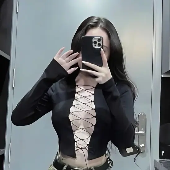 Áo tay dài đan hở có mút chất bozip mềm croptop hót hit Women Top Shirt x Thun Kem Nhung