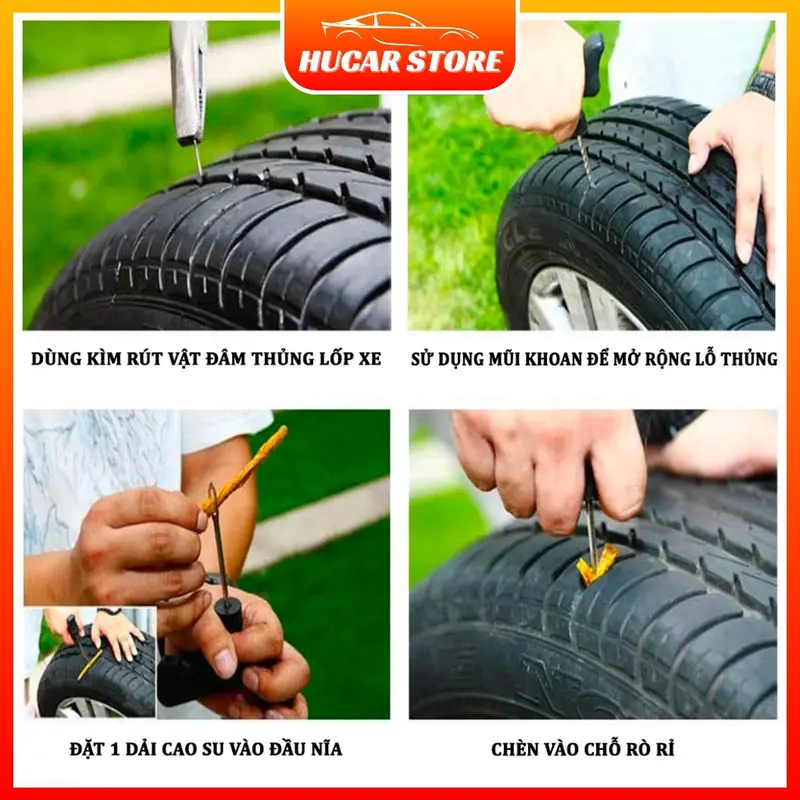 Bộ dụng cụ vá săm lốp không ruột xe máy ô tô khẩn cấp, vá dùi lụi vỏ xe máy ô tô dự phòng tiết kiệm tiện lợi Hucar 1