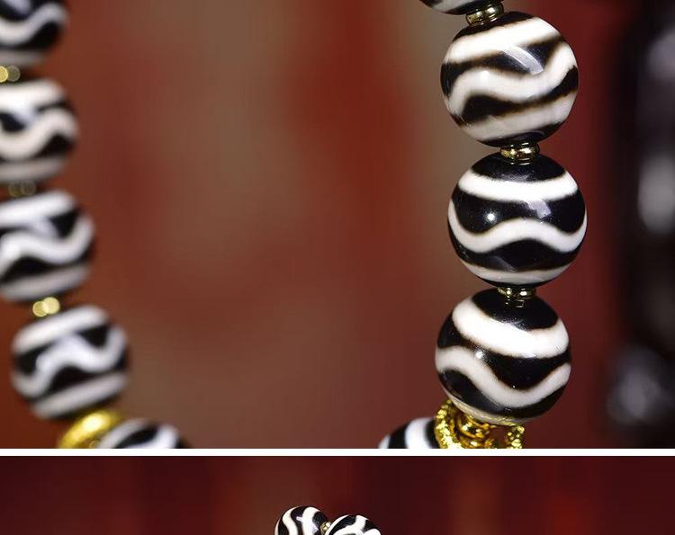 Product Introduction of Natural Agate Water Pattern Dzi Bead Bracelet Single Circle Three-Eyed Dzi Bead Tibetan Style Buddhist Beads Unisex Bracelet Jewelry 6