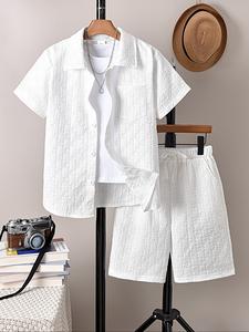 Conjunto de dos piezas para niño con camisa de manga corta y shorts con cintura elástica, conjuntos casuales de verano para niños, ropa para niños