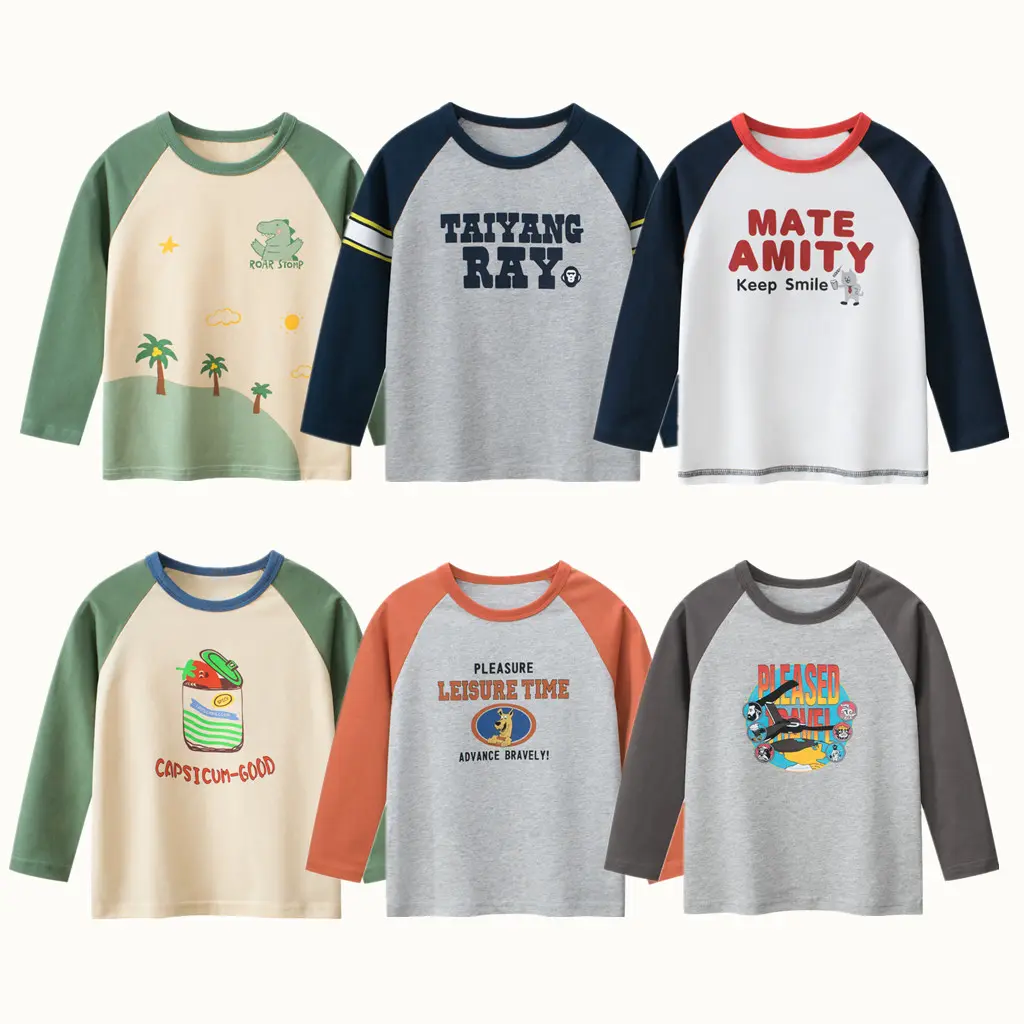Kids Cartoon Long Sleeve T-Shirts 2025 Autumn Boys Girls Dinosaur Panda Cotton Tops Tees Clothes