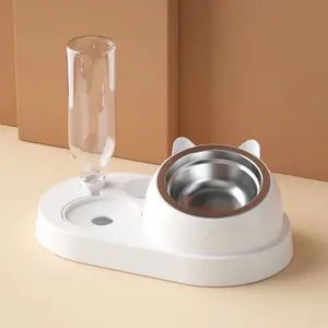 VS - Dispenser Feeder Tempat Makan Minum Anjing Kucing Kelinci Mangkuk Bentuk Kucing 29x15x3.5cm