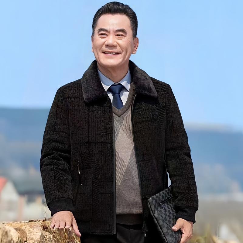 Áo khoác dạ lót lông cho bố trung niên mặc mùa đông