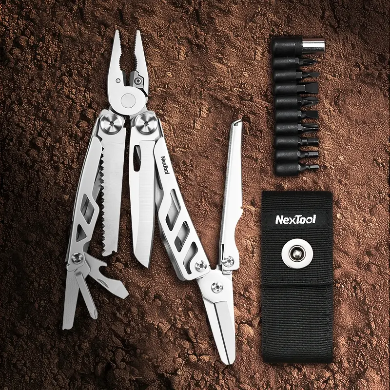 Original Product NexTool Flagship Max Sandblasted Silver MultiTool 14 Functions With Bit Kit And lon Pouch