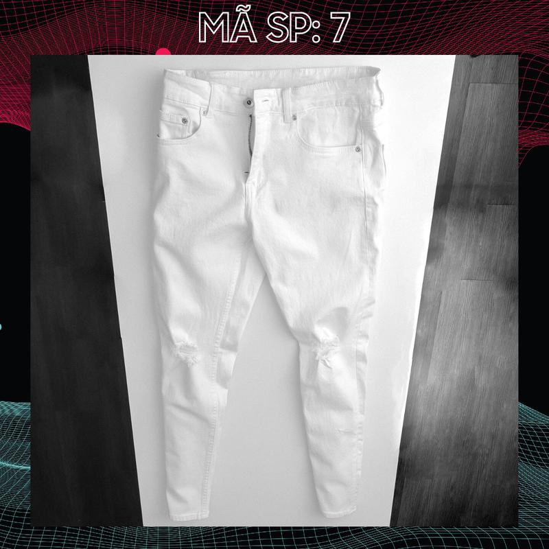 Quần trắng rách gối cho nam chất liệu bò co dãn QA07 dáng skinny Menswear Jean