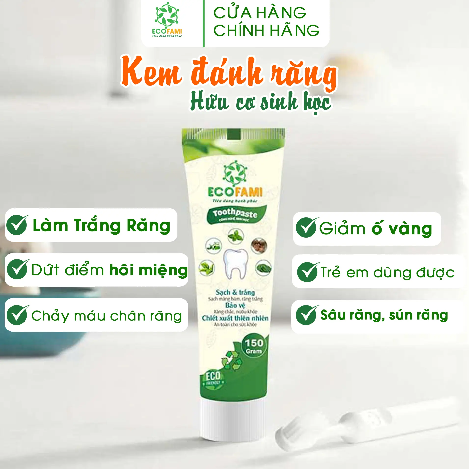 Kem Đánh Răng Sinh Học Ecofami 150g – Làm trắng răng, giảm ổ váng, hôi miệng, chảy máu chân răng kem đánh trắng răng