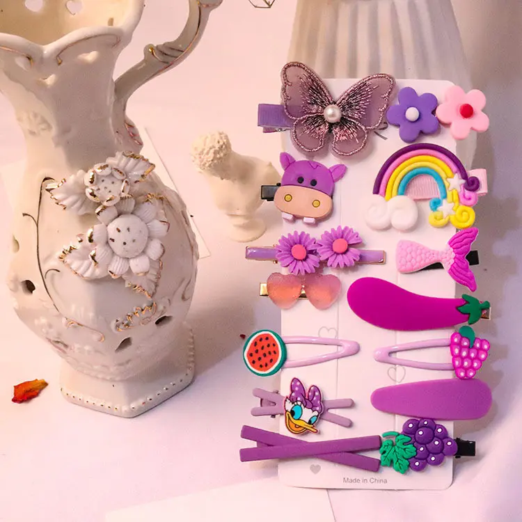 New Princess Hair Clip Candy Color 14 Piece Cute Flower Animal Hair Clip Set with Hairpin Clip