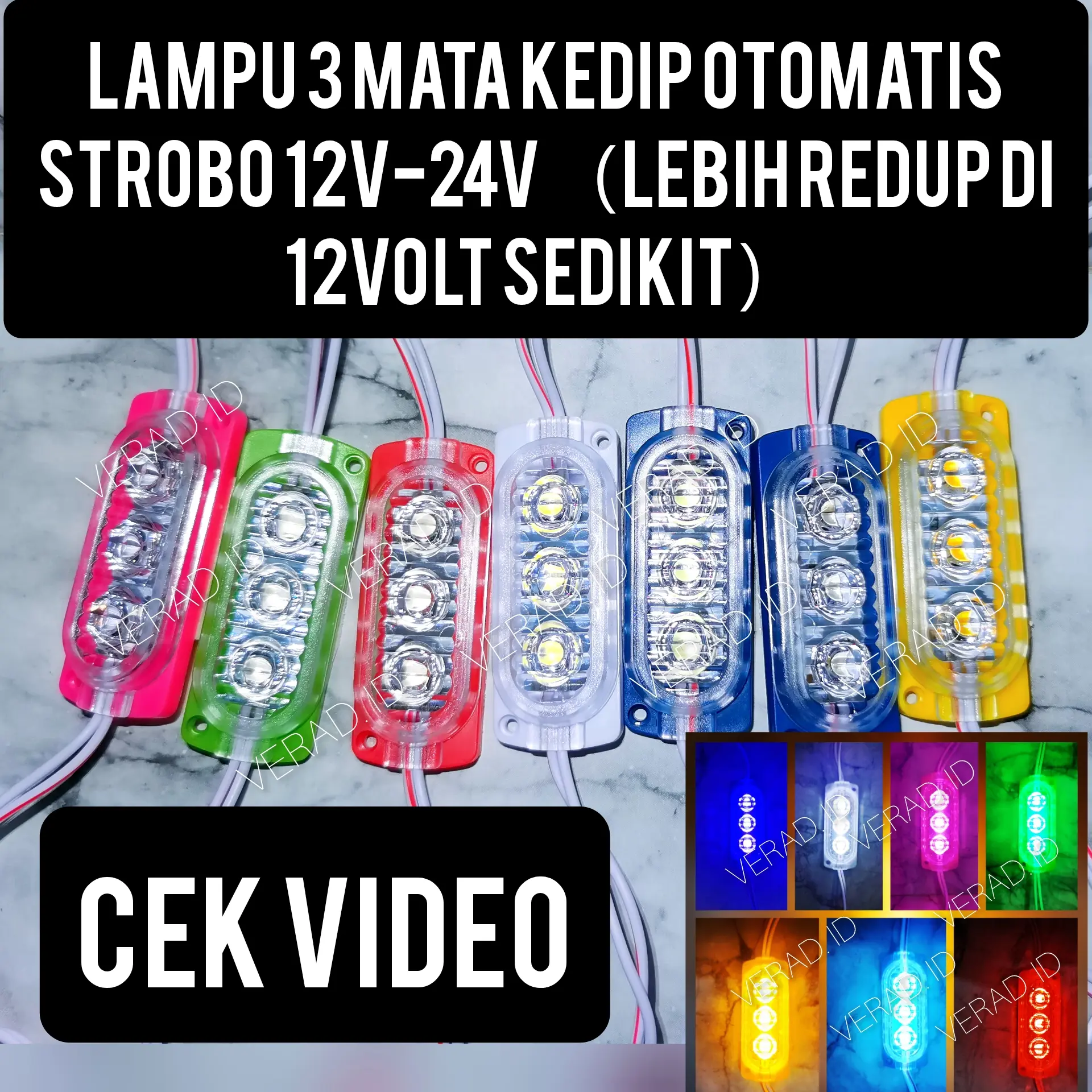 LAMPU 3 MATA KEDIP OTOMATIS ULTRASONIC 12 VOLT 24 VOLT