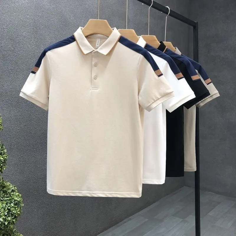 Áo Polo Nam, Thả Vai Nhỏ Khối Màu, Ve Áo, ngắn Tay, Dáng Ôm, Áo Thun Có Cổ, Hàng Mới Về 2024, PCs