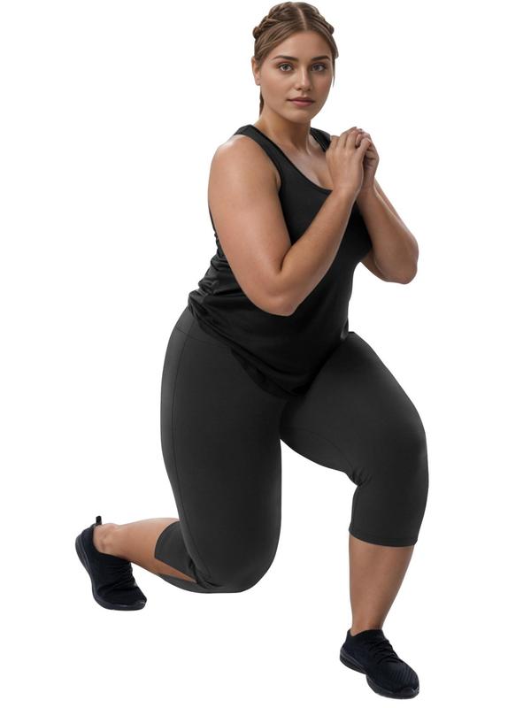 Plus Size Split Hem High Waist Capris Leggings, Casual Comfy Breathable Skinny Capris Pants for Yoga Gym Workout, Women's Bottoms for Summer, Summer Clothes, Womenswear 4