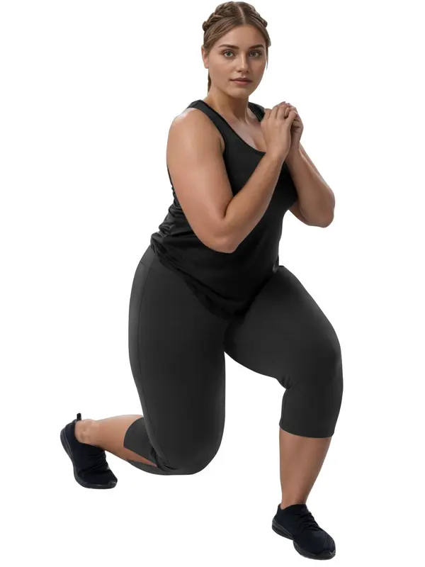 Plus Size Split Hem High Waist Capris Leggings, Casual Comfy Breathable Skinny Capris Pants for Yoga Gym Workout, Women's Bottoms for Summer, Summer Clothes, Womenswear 4