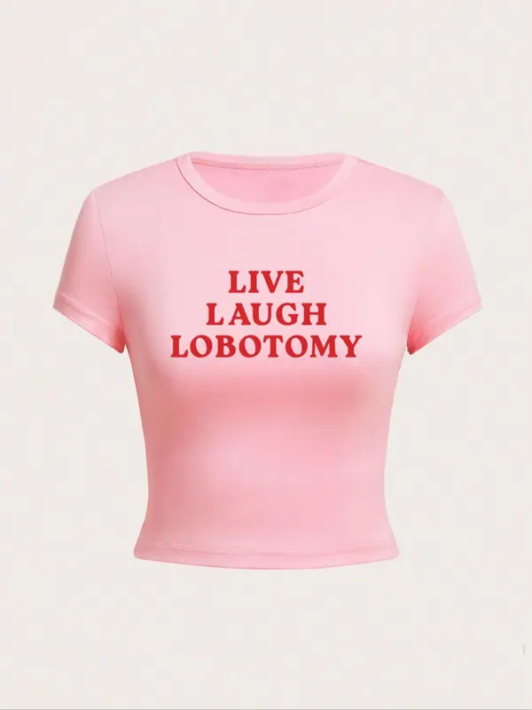 Women's Letter Print Round Neck Tee, Casual Short Sleeve Crop T-shirt, Ladies Summer Outfit for Daily Wear, Tops for Women,  Graphic Tees 1