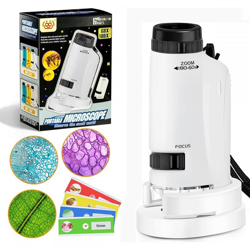 Kính Hiển Vi Bỏ Túi Tròn Cầm Tay Kính Hiển Vi Mini Có Đèn LED Cầm Tay Cho Trẻ Em Dễ Dàng Mang Theo Và Sử Dụng