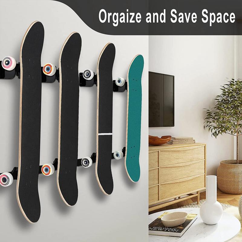 The Annex Wall Mounted Skateboard And Longboard Rack With Bottom Accessory Hooks | Adjustable Heavy-Duty Hardwood | Store Up To 5 Boards | Rado Racks - View #7