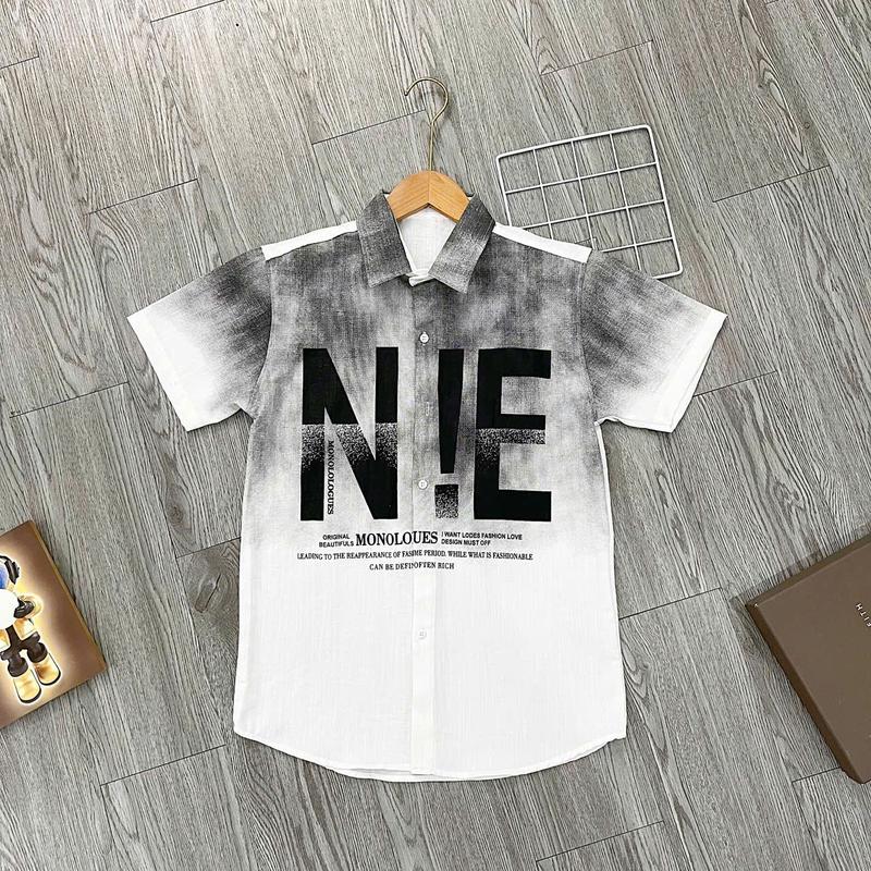 Product Introduction of Áo sơ mi nay tay ngắn vải Đũi phối chữ thêu nổi mặt thoáng mát Nam Menswear 3