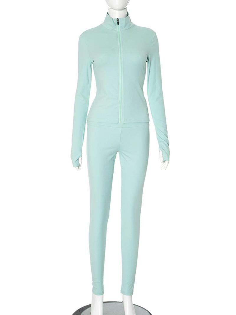 Product Introduction of Women's Solid Zip Up Top & Elastic Waist Pants Two-piece Set, Casual Fashion Cozy Breathable Two Piece Outfits for Daily Outdoor Wear, Women Clothes for Spring & Fall 3