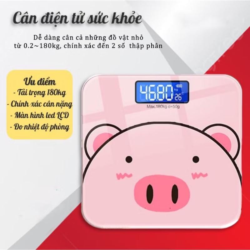 CÂN ĐIỆN TỬ SỨC KHOẺ LỢN HỒNG KUTE CỰC XINH ĐƯỢC TẶNG kÈM PIN- CÂN HÌNH HEO CÓ MÀN HÌNH LED KÍNH CƯỜNG LỰC THEO DÕI SỨC KHỎE