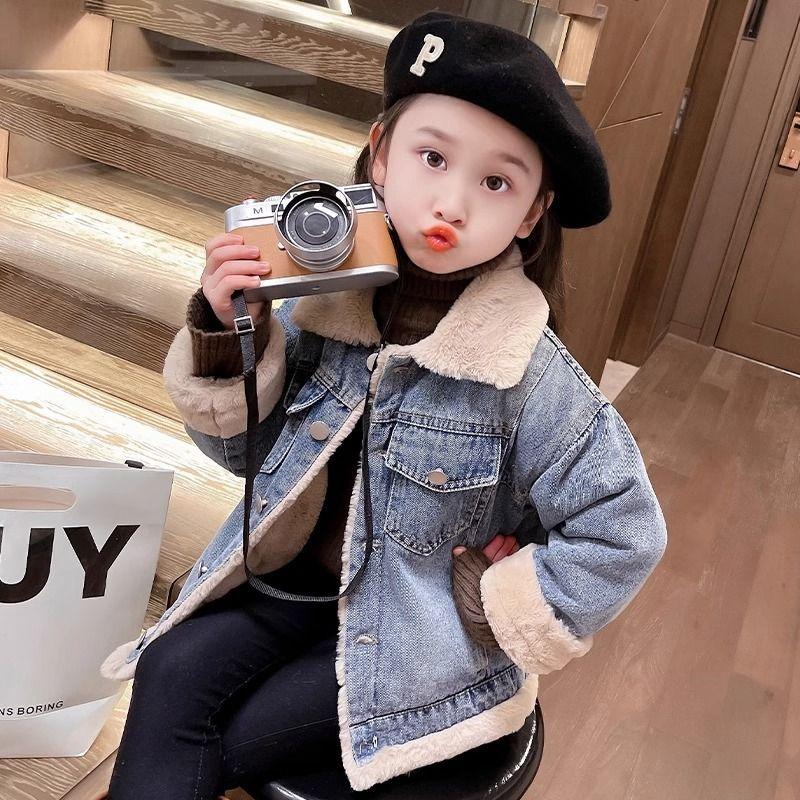 Product Introduction of Áo Khoác Denim Lót Lông Cừu, Cho Bé Gái, Dày Dặn, Áo Khoác Bông, Mùa Thu Đông, Áo Sơ Mi Sành Điệu, Hợp Xu hướng, Hàng Mới Về Năm 2025 6