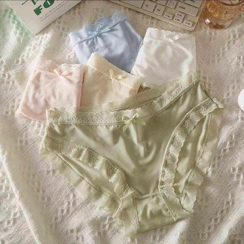 Set 10 quần lót nữ mix màu ( có tách lẻ 5) chất su lụa tàng hình, mềm mại thoáng mát viền ren tinh tế đính nơ dễ thương Women Cotton kimyen bikini 1