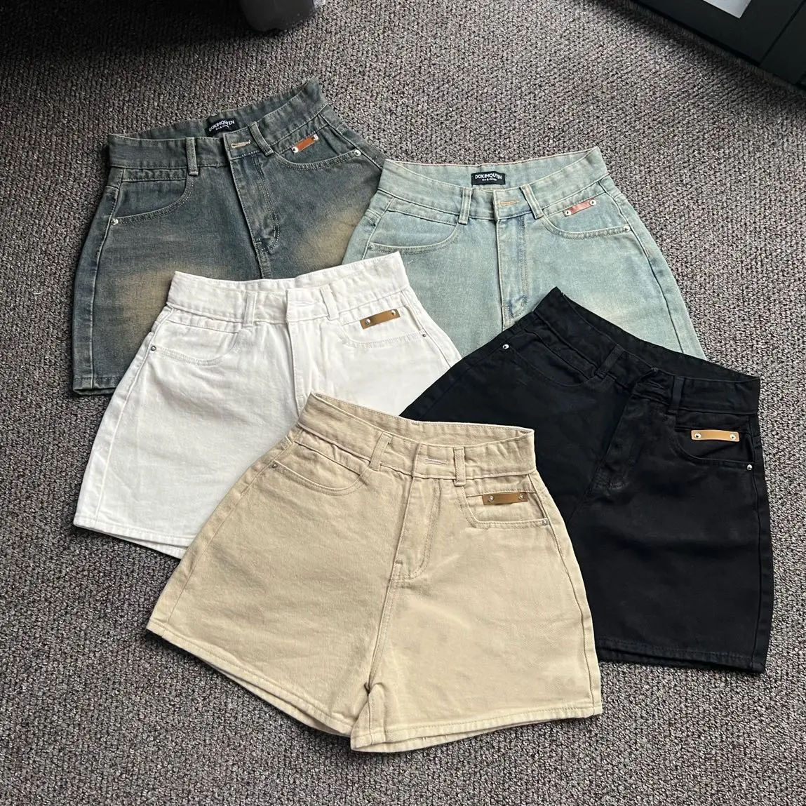 (S-XL) Quần short vải Jean phối da kiểu 5 màu S777 dài 37cm