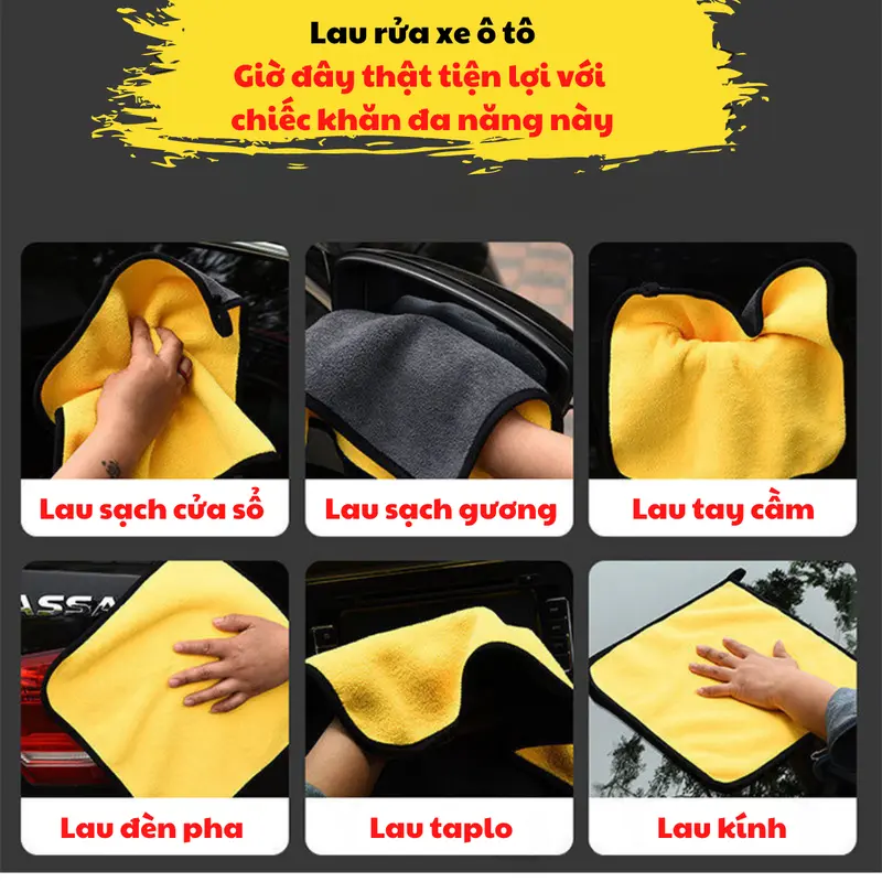 Khăn Lau Đa Năng Loại Dày Hai Lớp PKXH68 Siêu Thấm Không Đổ Lông Dùng Lau Xe Ô Tô Xe Hơi Có Thể Tái Sử Dụng Kích Thước 30 x 40cm Phụ Kiện 5